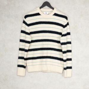 Mode of One Men Long-Sleeve Eyelash Stripe Sweater Dark Ecru Size S